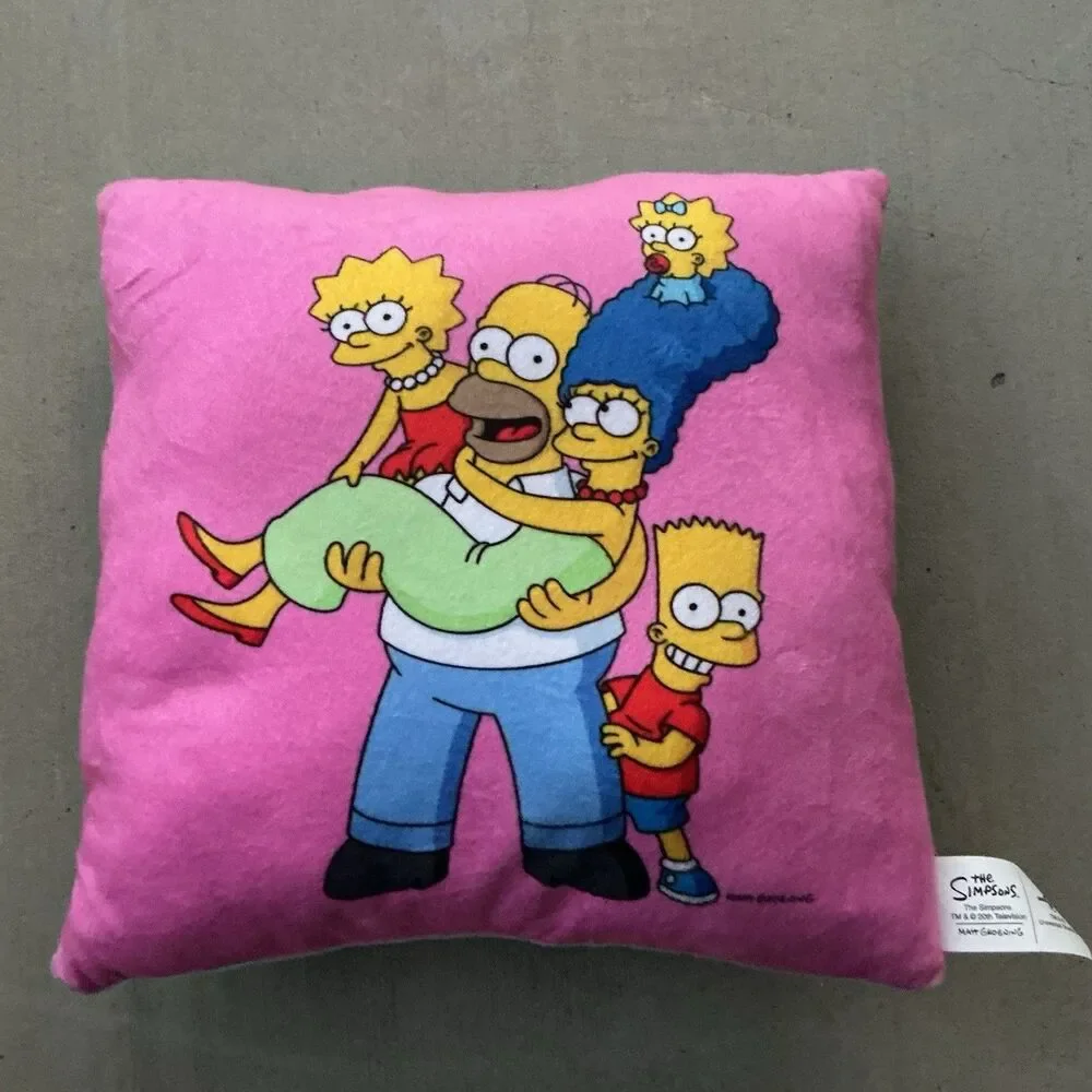 The Simpsons Family Plush Pillow Pink Homer Marge Bart Lisa Maggie 12x12